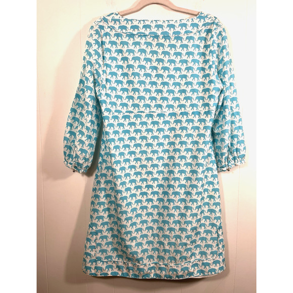 Elizabeth McKay Silk Blend Elephant Dress Aqua Tunic Sheath Size 8 Resort Preppy - Picture 2 of 13